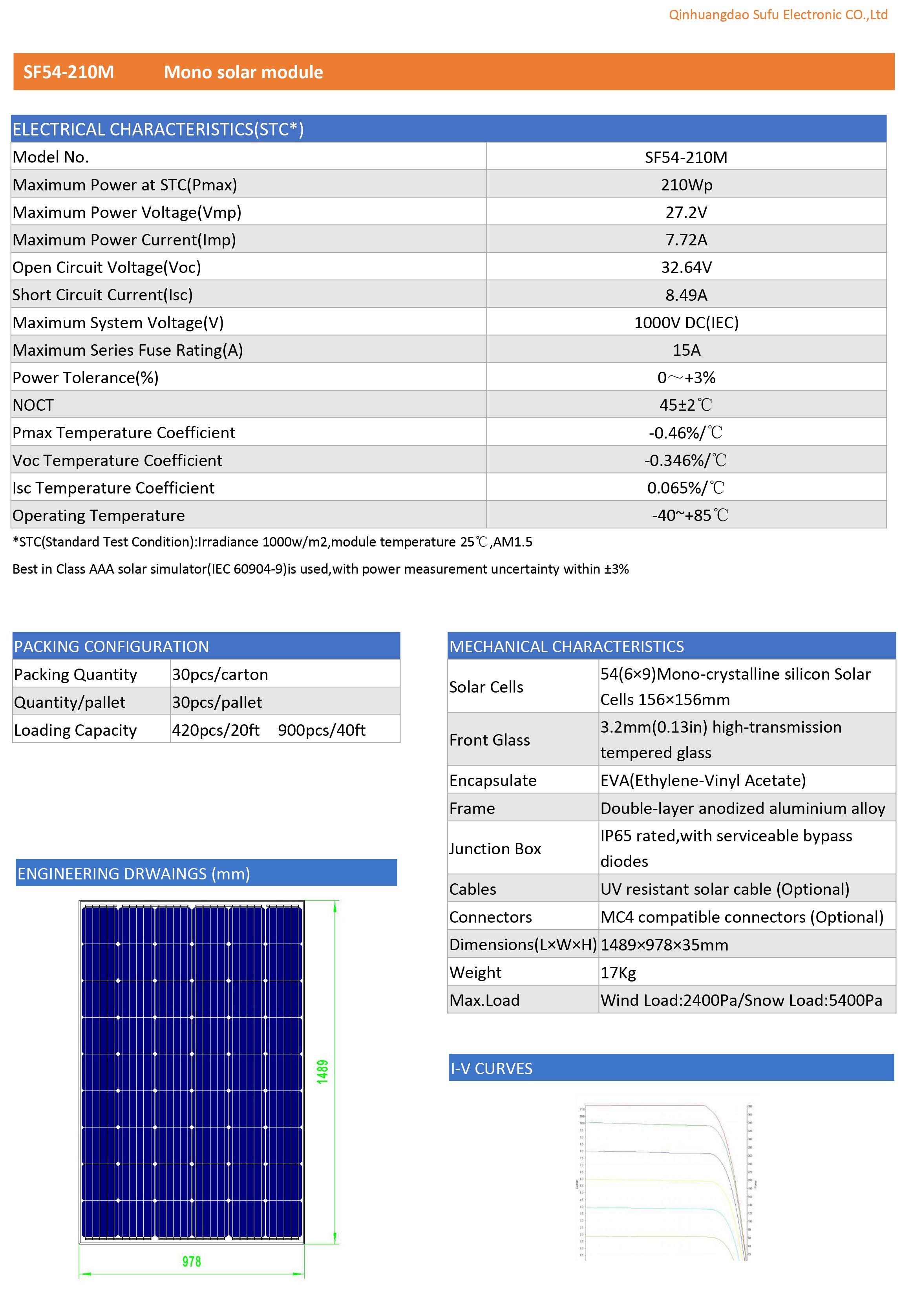product-800-1154 SF54-210M solar panel